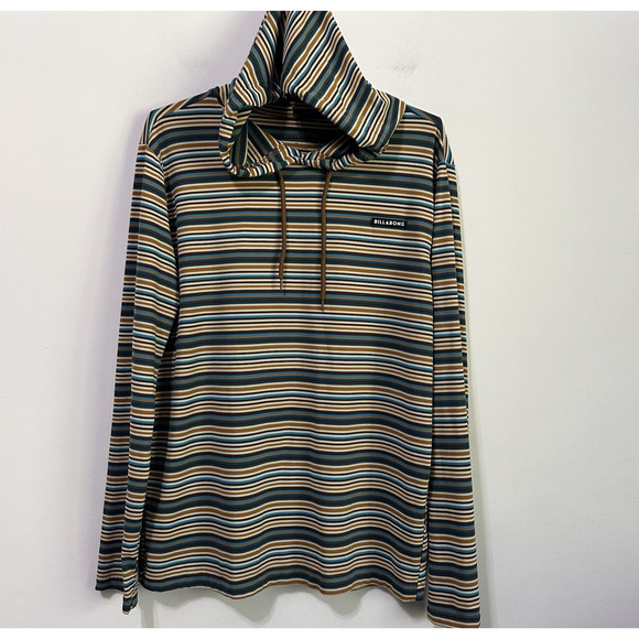 Billabong Mens Pullover Hoodie Top Shirt M Stripes Lounge Summer Long Sleeve - Picture 1 of 8